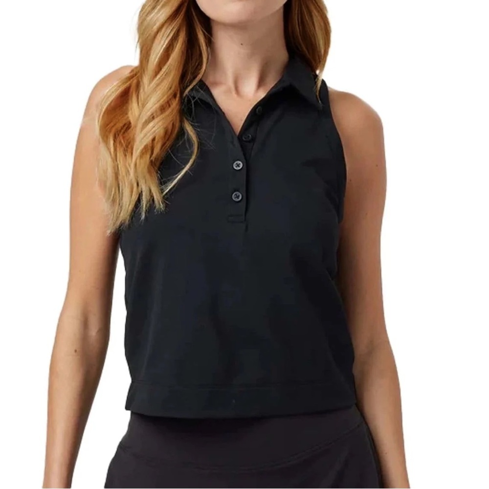 Lezat organic cotton black cropped sleeveless polo‎ shirt